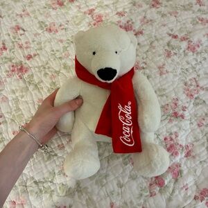 Coca-Cola White Plush Bear with Red Logo Tag
